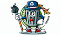 design champion trash can mascot logo with satisfaction guaranteed