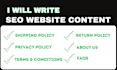 write website content, about us, shipping policy, privacy policy, return policy
