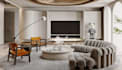 restyle 3d mid century interior,loft livingroom,basement floor,wall light render