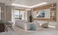 provide a modern living room interior design and 3d rendering