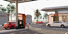 visualize  gas station render,exterior design,mini mart,site plan,boutique store