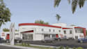 redesign 3d gas station, ev charging station,site plan,drive thru design,render
