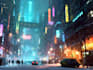 create a cyberpunk futuristic city art