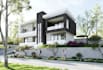redesign modern 3d house exterior, brick facade, 3d visualization, cgi rendering