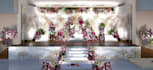 retouch 3d wedding interior decoration,droping flowers,pattern hall render,setup