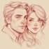 illustrate romantic cute couple portrait