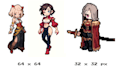 draw 8 bit 16 bit pixel art character design, pixel animation and spritesheet