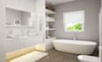 design modern bathroom interior in 3d with realistic render