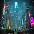create cyberpunk futuristic city illustration