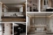 design a modern, luxury bathroom interior with products, realistic 3d render