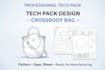 design a professional crossbody bag tech pack with pattern and spec sheet