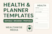 design editable health planner, and fitness templates