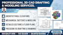 3d cad drafting elevations, mechanical sketch and modeling, sections, drawing