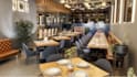 redesign modern restaurant, VIP bar space, furniture layout render, cgi interior