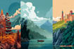 draw a flat vector landscape illustration