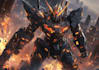 do macha robot with glowing effects and sci fi background