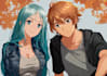 draw a couple illustration in anime style