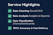 do data cleaning, data analysis, and data visualization in python or excel