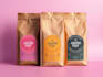 do aesthetic coffee bag packaging, stickers and label design