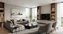 do interior design for kitchen, dining, bedroom, living room with rendering