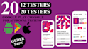 do 12 testers, 20 app testers for google play console, closed testing mobile app