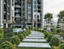 remodel residential building complex, communal garden, lush landscape rendering