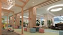 visualize 3d modern kids cafe,christmas restaurant render,play area, cake booth