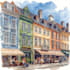 sketch architecture building with watercolor rendering