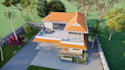 render 3d external duplex ,cgi landscape,terracotta gable roof, driveway paving
