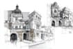 create pen and ink urban sketches and architectural illustrations