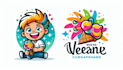 do cartoon boy eating ice cream logo with creative concept