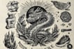 draw a custom linocut style flash tattoo design