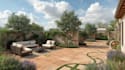 create a  landscape design rendering, outdoor backyard landscape design