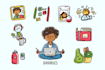 create  doodle icons, cartoon illustrations