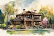 create digital watercolor house illustration