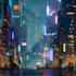 make a cyberpunk futuristic city and background