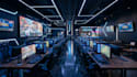 design 3d esport center VR cyberclub, gaming room, digital furniture, cgi render