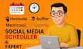 schedule posts via hootsuite, buffer, metricool loomly  german youtube channel