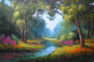 paint landscape in oil painting on canvas