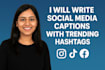 write catchy social media captions with trending hashtags