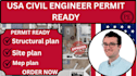 do civil engineering permit, full blueprint, site plan, mep plan , USA approved
