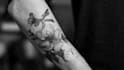 do black and white geometric custom tattoo, monoline