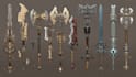 design unique sword, axe, medieval weapon, spear
