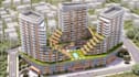 redesign 3d mixed use building,glass facade, private balcony,public plaza render