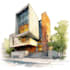 sketch architecture building with watercolor rendering