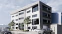 restructure warehouse into modern factory design, render administrative building