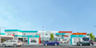 restructure old building, 3d gas station design, commercial exterior render, skp