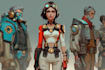 create sci fi character illustrations and futuristic designs
