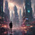 illustrate futuristic sci fi cities and cyberpunk