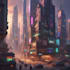 illustrate a futuristic sci fi city or cyberpunk environment